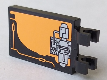 Lego Tile, Modified 2 x 3 with 2 U Clips with Silver Mechanical Pattern Model Right Side (Sticker) - Set 8970