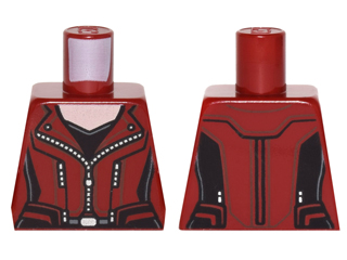Lego Torso Female Outline Leather Jacket with Black Panels with Silver Zippers over Black Tank Top Pattern / Dark Red