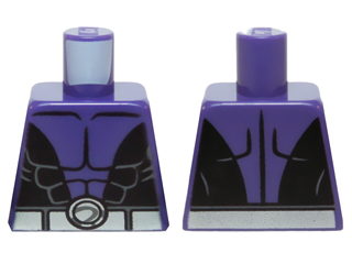 Lego Torso Batman Muscles Outline, Open Black Shirt and Silver Belt Pattern / Dark Purple