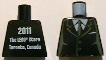 Lego Torso Suit with 2 Buttons, Gray Sides, Gray Centerline and Tie Front, 2011 The LEGO Store Toronto, Canada Back Pattern / Black