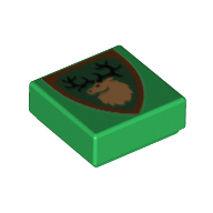 Lego Tile 1 x 1 with Shield with Deer Head Print / Green