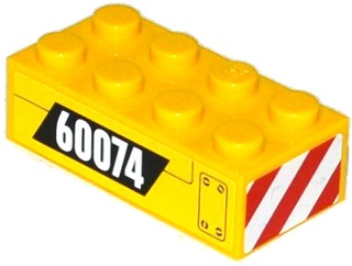 Lego Brick 2 x 4 with '60074' and Hatch and Red and White Danger Stripes on End Pattern Left (Stickers) - Set 60074