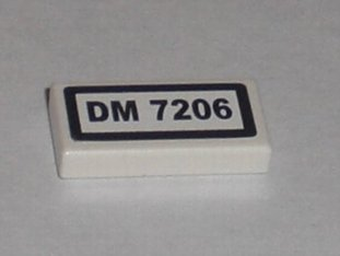 Lego Tile 1 x 2 with 'DM 7206' Pattern (Sticker) - Set 7206