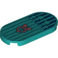 Lego Tile Round 2 x 4 with Wooden Planks, Banister, Copper Door Knocker Print / Dark Turquoise