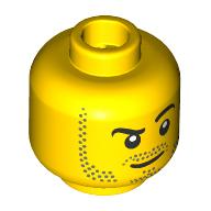 Lego Minifig Head, Beard Stubble, Raised Eyebrow, White Pupils Print, Stubble Goatee