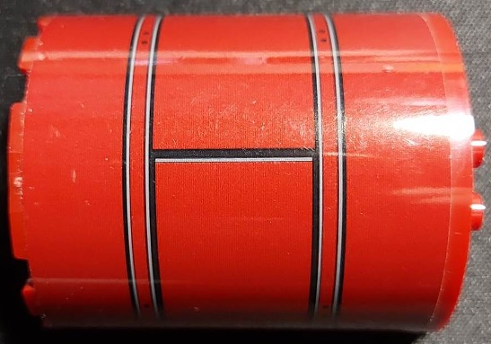 Lego Cylinder Half 3 x 6 x 6 with 1 x 2 Cutout with Black and Light Bluish Gray Lines Pattern Model Left Side (Sticker) - Set 75275 / Dark Red