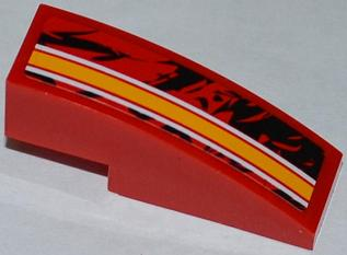 Lego Slope, Curved 3 x 1 with Orange and White Lines Pattern Model Right Side (Sticker) - Set 9092