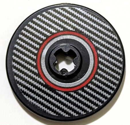 Lego Technic, Disk 3 x 3 with Silver Carbon Fiber and Red Circle Pattern Model Left Side (Sticker) - Sets 42151 / 42162 / Black