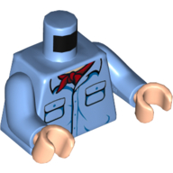 Lego Torso Shirt, Pockets, Red Sash Print, Medium Blue Arms, Light Nougat Hands / Medium Blue