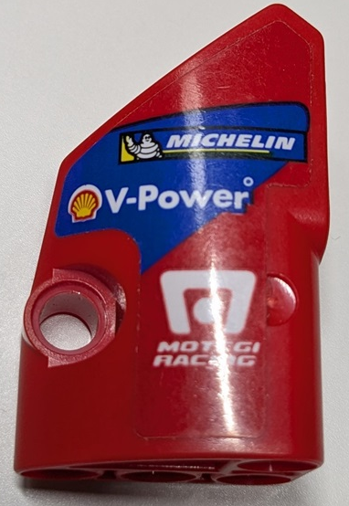Lego Technic, Panel Fairing # 1 Small Smooth Short, Side A with Michelin, Shell Logo, 'V-Power' and Motegi Racing Logo on Blue Stripe Pattern (Sticker) - Set 42125