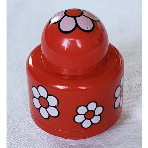 Lego Primo Brick 1 x 1 with Round Rattle, Flower Print / Red