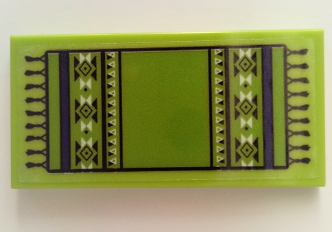 Lego Tile 2 x 4 with Lime Rug with Fringe, Dark Purple Stripes, and Black and White Diamonds and Triangles Pattern (Sticker) - Set 41369 / Lime