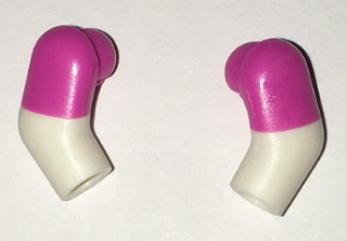Lego Arm, (Matching Left and Right) Pair with Molded Dark Pink Short Sleeves  Pattern / White