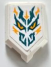Lego Tile, Modified 2 x 3 Pentagonal with Dark Turquoise Dragon Head with Horns, Bright Light Orange Eyes and Flames Pattern (Sticker) - Set 71748