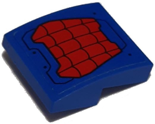Lego Slope, Curved 2 x 2 x 2/3 with Black Spider Web on Red Background and Blue Hull Plates Pattern (Sticker) - Set 76115