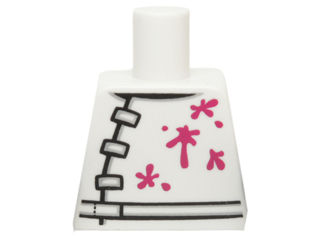Lego Torso Lab Coat with 3 Black and Gray Clasps, Belt and Magenta Stains Pattern / White