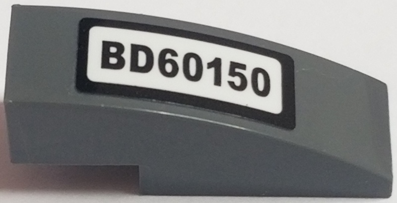 Lego Slope, Curved 3 x 1 with 'BD60150' Pattern (Sticker) - Set 60150