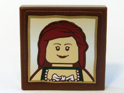 Lego Tile 2 x 2 with Maiden Portrait Pattern (Sticker) - Set 10193 / Reddish Brown