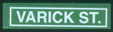 Lego Tile 1 x 4 with 'VARICK ST.' Pattern (Sticker) - Set 4853 / Green