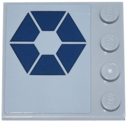 Lego Tile, Modified 4 x 4 with Studs on Edge with 6 Dark Blue Trapezoids in Hexagonal Pattern (SW Separatists Insignia) Model Right Side (Sticker) - Set 75435