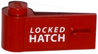 Lego Door 1 x 3 x 1 Left with White 'LOCKED HATCH' Pattern (Sticker) - Set 76015 / Red