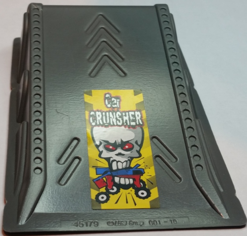 Lego Baseplate, Raised Ramp 9 x 15 x 2 1/3 with Skull and 'Car CRUNSHER' Pattern (Sticker) - Set 8182