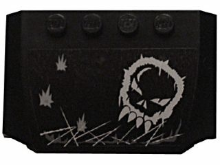 Lego Wedge 4 x 6 x 2/3 Triple Curved with Skull Graffiti and Damage Marks Pattern (Sticker) - Set 5972 / Black