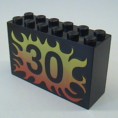 Lego Brick 2 x 6 x 3 with Flame, '30' Print