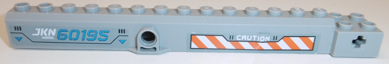 Lego Crane Arm Outside, Wide with Pin Hole at Mid-Point with 'JKN MODEL 60195', 'CAUTION', Orange and White Danger Stripes Pattern on Both Sides (Stickers) - Set 60195