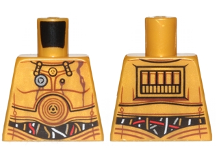 Lego Torso SW C-3PO with Red and White Wires, Oil Stains and Silver Robot Limiter Pattern / Pearl Gold