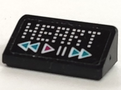 Lego Slope 30 1 x 2 x 2/3 with White 'HEART' and Music Player Display with Magenta and Dark Turquoise Controls Pattern (Sticker) - Set 41390
