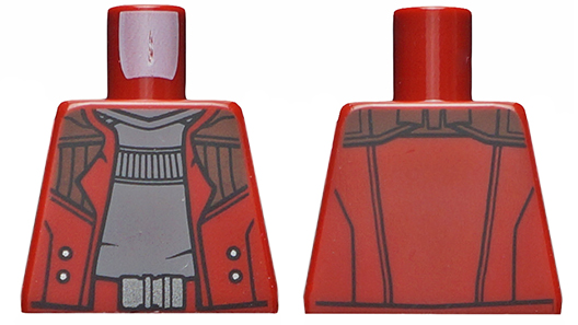 Lego Torso Open Jacket over Light Bluish Gray Shirt and Belt with Silver Buckle Pattern / Dark Red