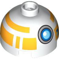 Lego Brick Round 2 x 2 Dome Top, Vented Stud with Bright Light Orange Astromech Droid print / White