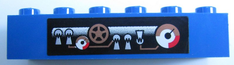 Lego Brick 1 x 6 with Gauges and Pipes Pattern (Sticker) - My Own Train Sets / Blue