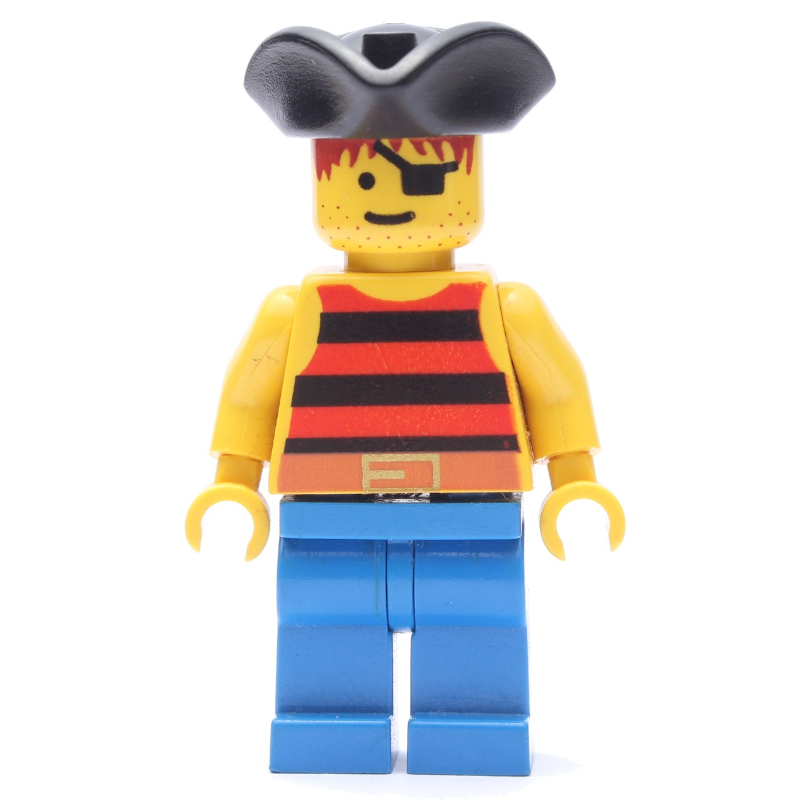 Lego Pirate - Red/Black Stripes, Blue Legs, Black Tricorne