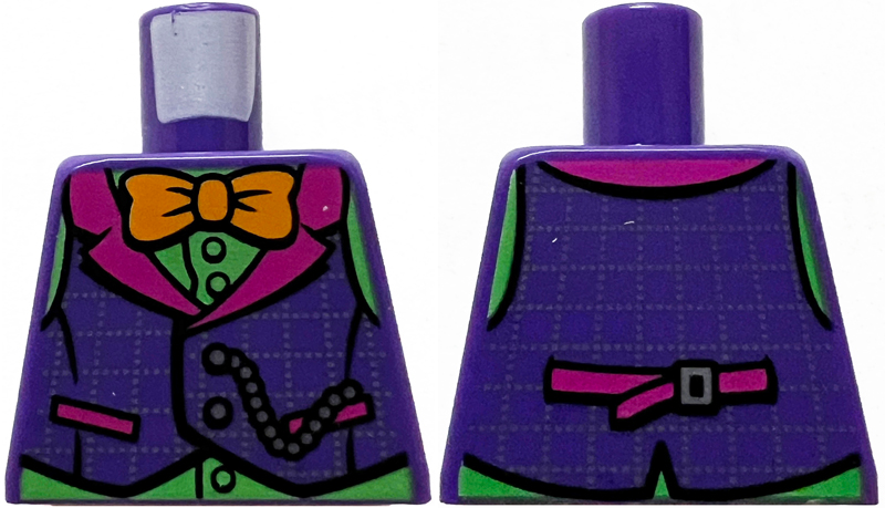 Lego Torso Dark Purple Vest, Orange Bow Tie and Pocket Chain Pattern / Dark Purple