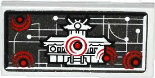 Lego Tile 2 x 4 with Ninjago Temple and White and Red Dots on Screen Pattern (Sticker) - Set 70728 / White