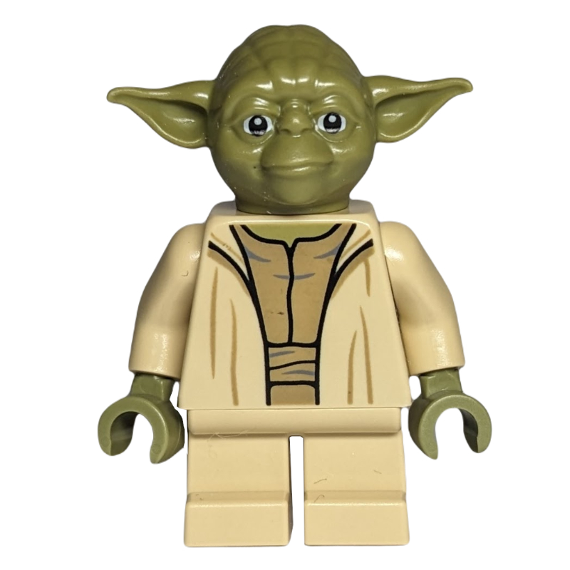 Lego Yoda, Olive Green Head, Dark Tan Undershirt, Thin Creases