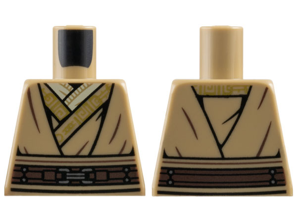 Lego Torso SW Jedi Robe with Gold Ornaments, Dark Brown Belt with Silver Buckle, Tan Undershirt Pattern / Dark Tan