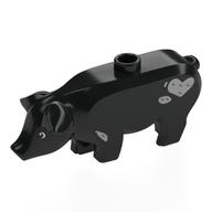 Lego Animal, Pig, Large with Dark Bluish Grey Spots, Heart print / Black