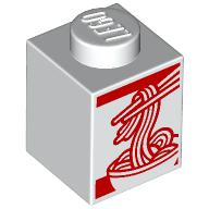 Lego Brick 1 x 1 with Red Noodles print / White