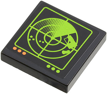 Lego Tile 2 x 2 with Lime Radar Screen, 3 Orange Buttons and 3 Lime Buttons Pattern (Sticker) - Set 60034 / Black
