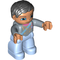 Lego Duplo Figure with Parted Wavy Hair Black (Prince) / Sand Blue
