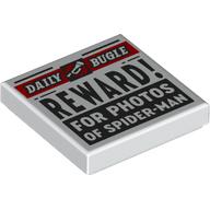 Lego Tile 2 x 2 with Newspaper Daily Bugle 'REWARD! FOR PHOTOS OF SPIDER-MAN' Print