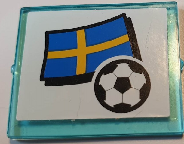Lego Glass for Window 1 x 4 x 3 with Flag of Sweden and Soccer Ball on White Background Pattern (Sticker) - Set 3405 / Trans-Light Blue
