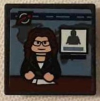 Lego Road Sign 2 x 2 Square with Open O Clip with TV Screen with Female News Anchor Minifigure at Desk Pattern (Sticker) - Set 76178