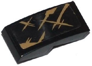 Lego Slope, Curved 2 x 1 x 2/3 with Dark Tan Spatters and Scratches Pattern (Sticker) - Set 70141