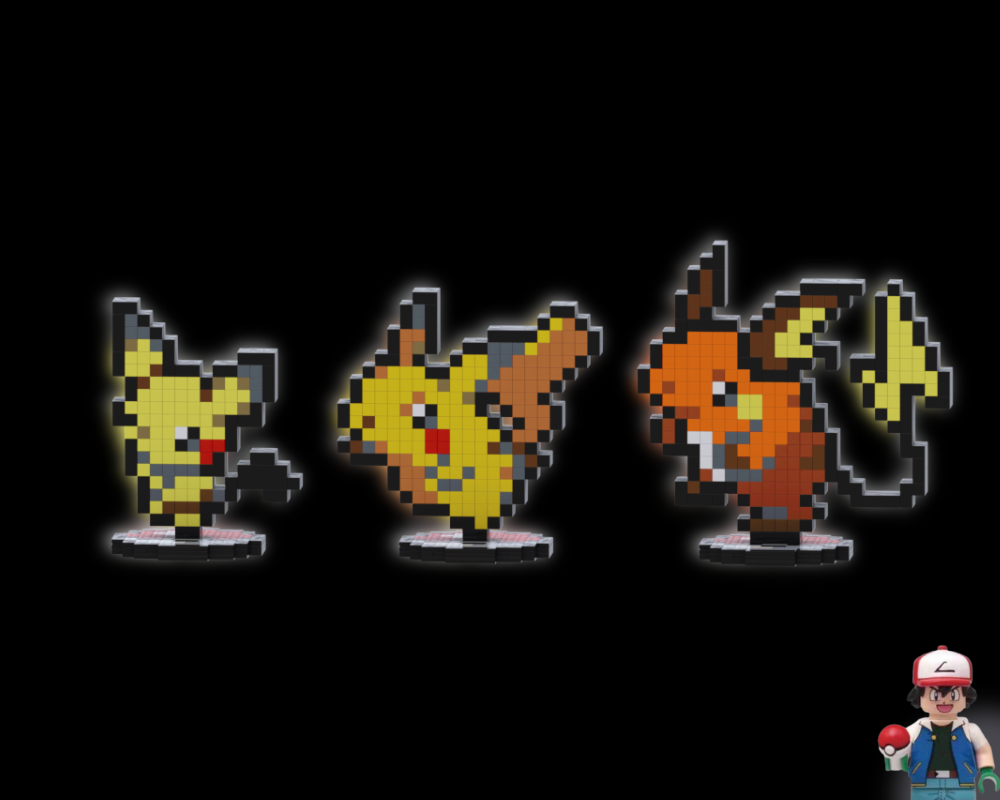 Lego Pichu, Pikachu & Raichu - Pixel Art Display