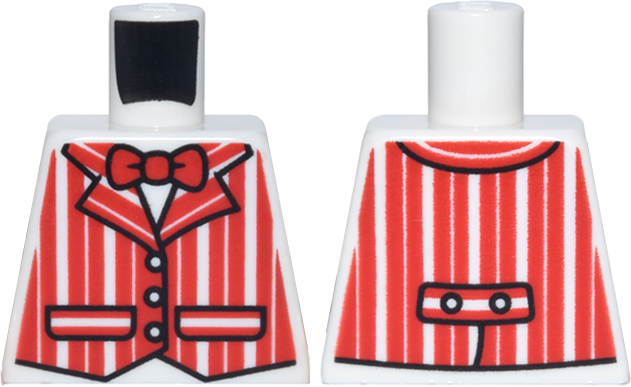 Lego Torso Vest with Red Vertical Stripes and Bow Tie, Black Trim and Pockets Pattern
