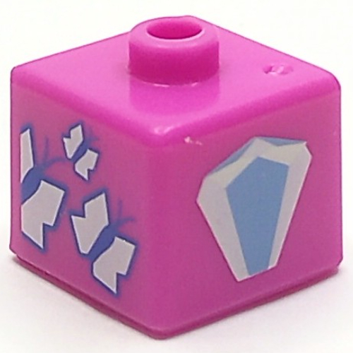 Lego Pen Bead, Square with Butterflies, Diamond Print / Medium Dark Pink